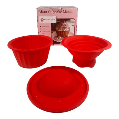 Hilly s Kitchen Giant Cupcake Mould Non-Stick Jumbo Silicone 3 pc Valentines