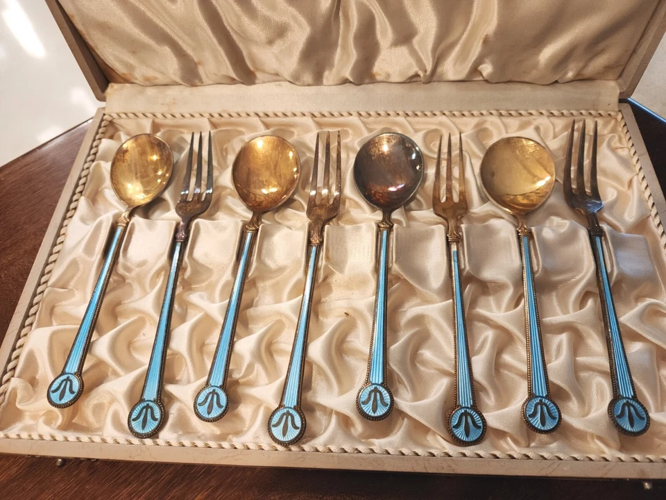 Vintage David Andersen Norway Sterling Silver & Enamel Fork & Spoon Set - Image 3 of 4