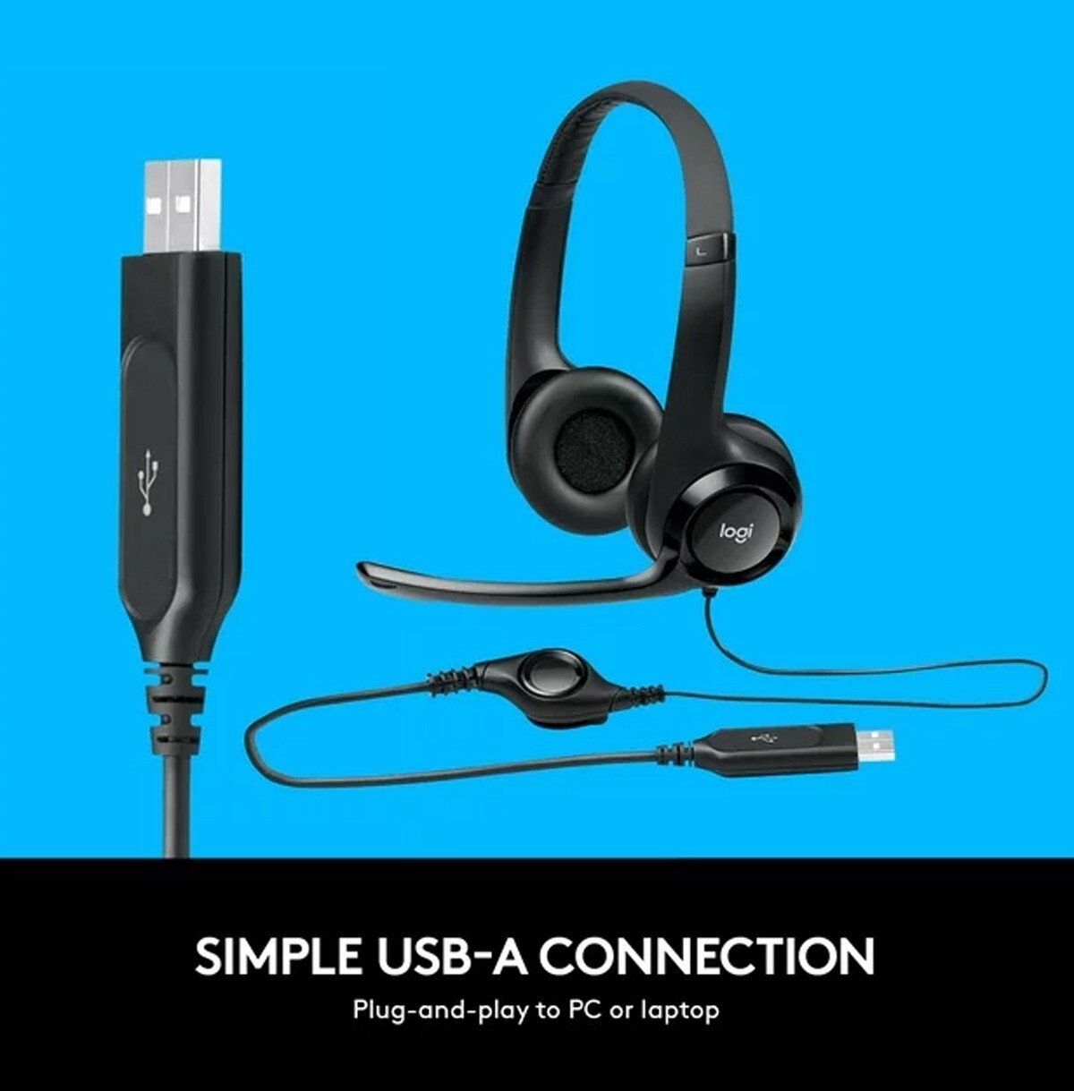 NEW NIB Logitech H390 Black Over the Ear Headset USB Computer with