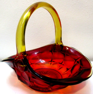 Vintage Tiara by Indiana Glass Basket Sunset Constellation Pattern Amberina