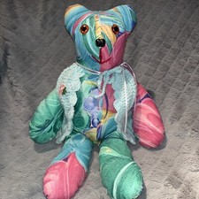 Vtg Fabric Stuffed Teddy Bear Animal Hand Made Ribbon Knit Sweater 17  