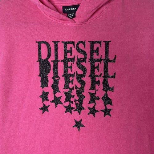 Diesel Girls Sweater Dress M 8-10 Pink Fleece Logo Hoodie Short Sleeve Glitter - Picture 4 of 11
