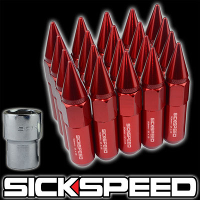 SICKSPEED 20 PC RED SPIKED ALUMINUM 60MM LOCKING LUG NUTS FOR