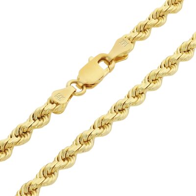 14K Yellow Gold Diamond Cut Rope Chain Necklace 1.5mm - 5mm, Men Women 16''- 30''