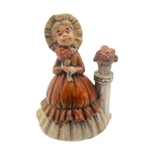 Vintage 1979 BYRON MOLDS 7" Figurine GIRL HOLDING FLOWERS Ceramic Hoop Dress