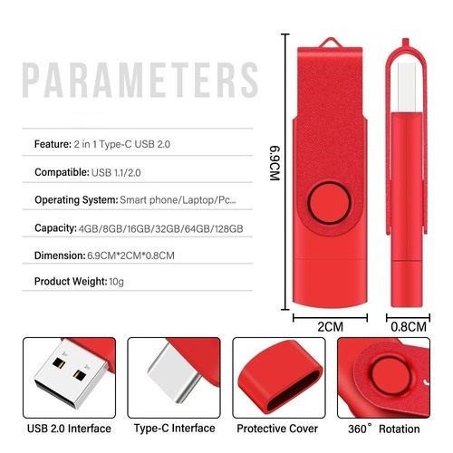 Dual Drive USB Flash Drive 8GB 16GB OTG U Disk Type C Memory Stick - Afbeelding 2 van 12