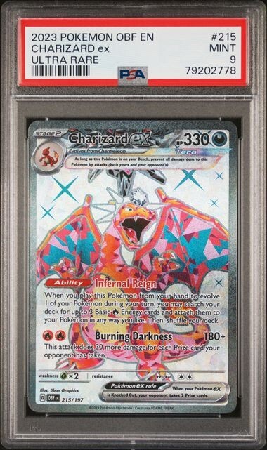 PSA 9 Mint Charizard ex 215/197 Pokemon TCG Obsidian Flames PSA 9 Mint Charizard ex 215/197 Pokemon TCG Obsidian Flames