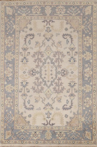 Floral Ivory/ Gray Oushak Oriental Area Rug 4'x6' Wool Hand-made Indian Carpet