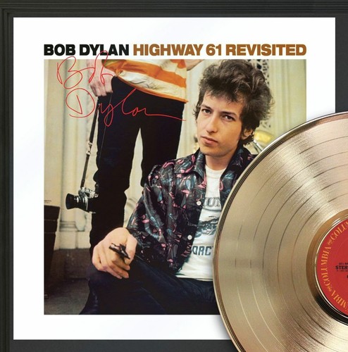 Bob Dylan Framed Black wood Reproduction Signature Gold LP Display - Picture 2 of 5