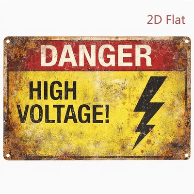 2D DANGER HIGH VOLTAGE Rusty Metal Sign Lightning Bolt