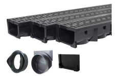 Drainage Trench - Channel Drain with Grate - Black Plastic - 3 x 39 - 117" T...