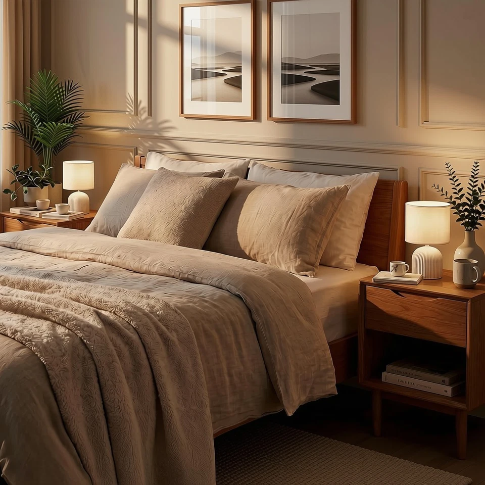 Lampe de chevet design beige moderne avec abat-jour tissu déco élégante neuve - Photo 2/4