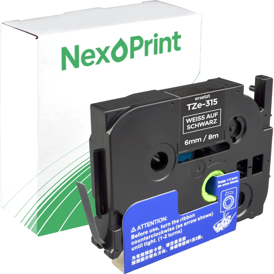NEXOPRINT P-Touch Band kompatibel zu TZe-315 weiß auf schwarz 6mm / 8m