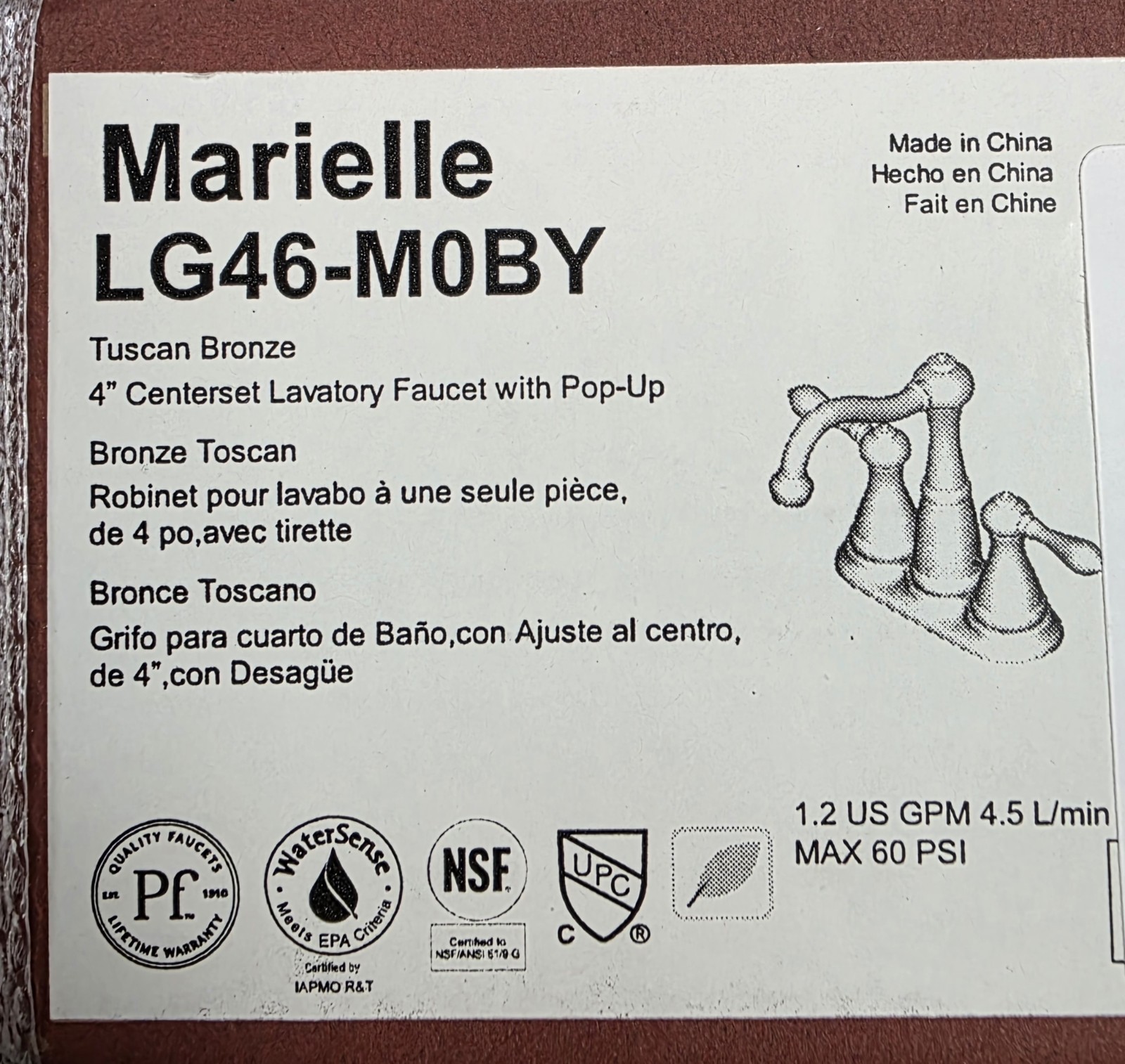 Pfister LG46M0BY Marielle Bathroom Faucet, Tuscan Bronze, 4" center spread READ 