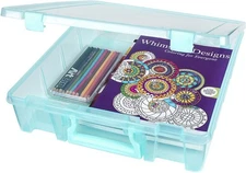 6955AA Super Satchel Compartment Clear Craft Organizer Storage Case - Aqua, P...