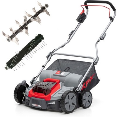 IKRA BOSCH 3in1 Akku Vertikutierer Rasenlüfter IB-SR 36 Fangbox 45L Breite 36 cm