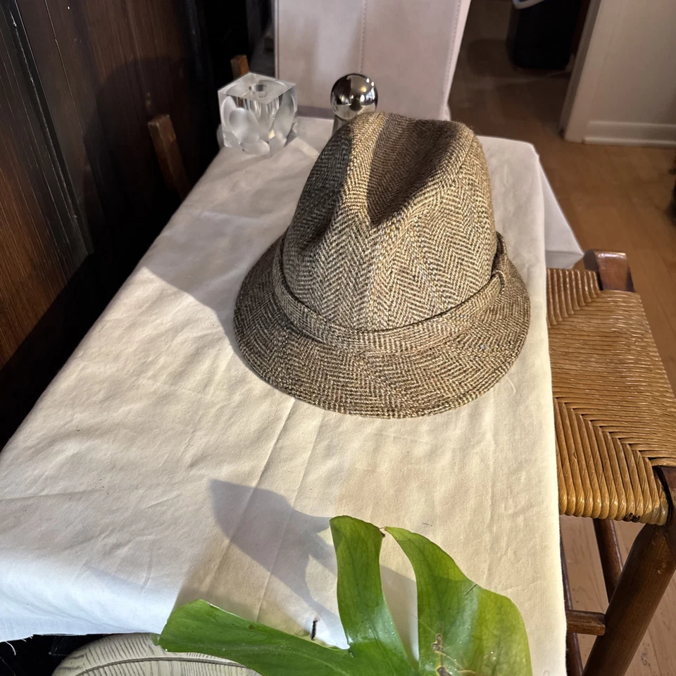 Sombrero Trilby Vintage Stetson Marrón Lana Camel Tweed. Talla XL Foto 3 de 4