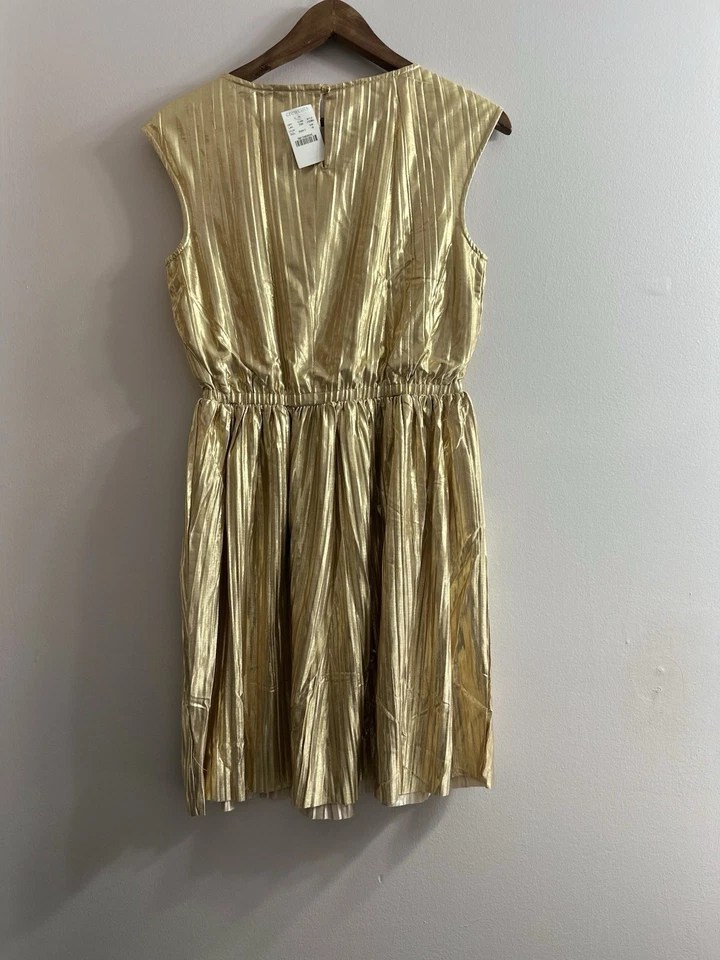 Vestido de fiesta J Crew Crewcuts para niñas talla 16 dorado metálico plisado cojo nuevo con etiquetas Foto 2 de 3