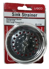 Sink Strainer-Replacement Basket with post- Lasco MPN -03-1135 - Chrome Plated