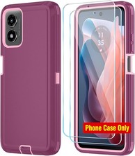 For Motorola Moto G Play 2024 Case with 3-Layer Cover, Wine Red Pink