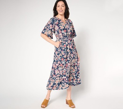 Belle by Kim Gravel Women's Dress Sz L Floral Dreams Tiered Flutter Blue A655135