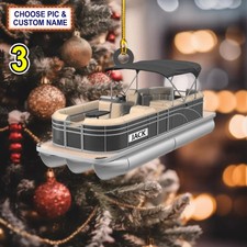 Personalized Pontoon Boat Christmas Lights Ornament, Boat Holiday Ornament Gift