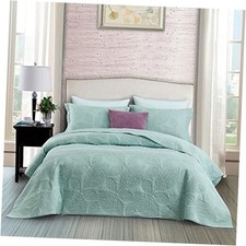 Botanical Cotton Quilt Queen Size - Real Full/Queen 88"x92" Light Green