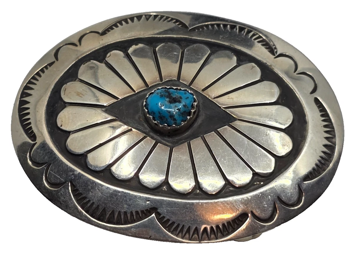 Silver Turquoise Belt Buckle In Us Native American Jewelry  display picture 2