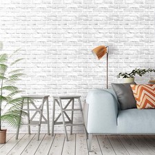 Akywall White Brick Peel and Stick Wallpaper 17.5" x 118", White&Grey