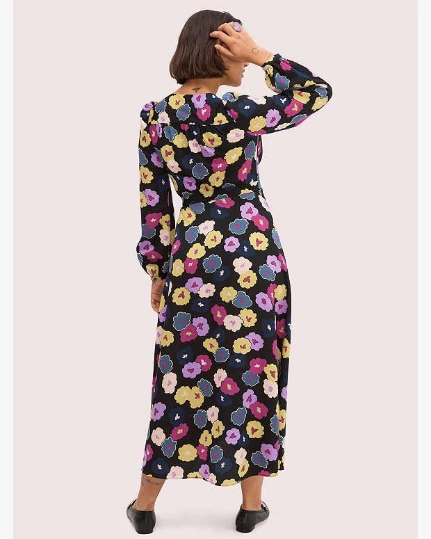 Vestido envolvente Kate Spade New York Winter Garden Midi en negro estampado floral talla 6 Foto 2 de 4