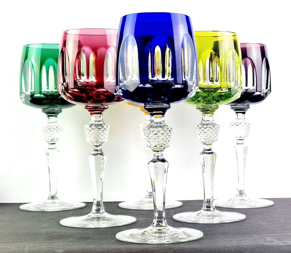 Set 6x Wine Glass Glas Flashed Glass Hand Cut Nachtmann Model Antika R1431 - Image 2 of 4