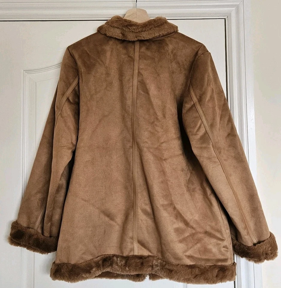 Ellen Tracy Long Sleeve Zip Front Faux Shearling Jacket, Luggage, Size L - Image 4 of 4