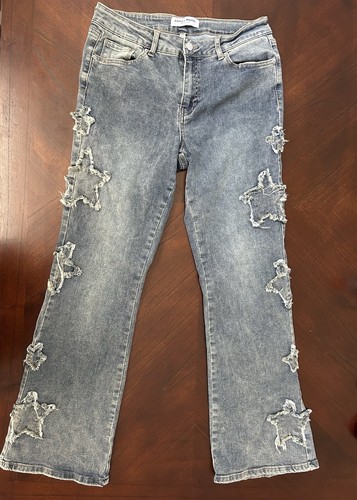 Ashley Mason Blue Straight Leg Jeans with Distressed Details