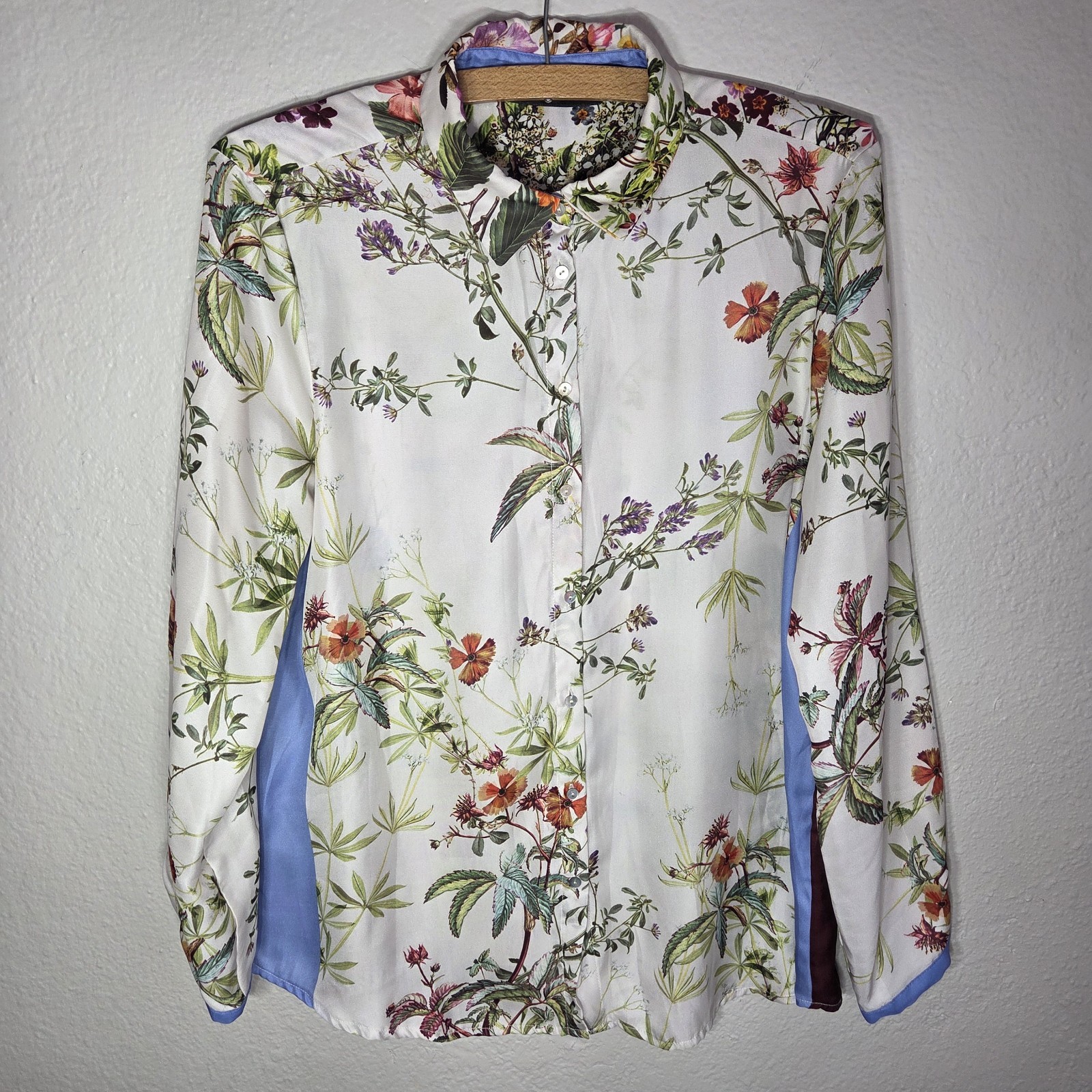 ZARA Basic White Floral Button Front Blouse Top S… - image 1