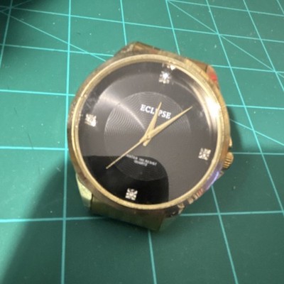 Eclipse Gold-Tone Men's Analog Wristwatch Quartz Diamond Markers Black Dial
