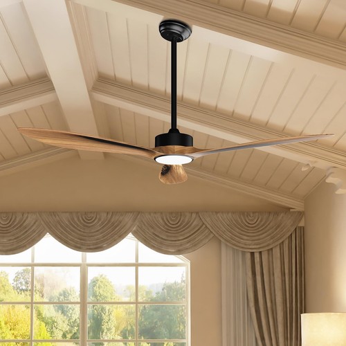 52’’Ceiling Fan with Light, 3 Solid Wood Blades, 3-Color Light 6-Speed Outdoo... - Picture 8 of 9