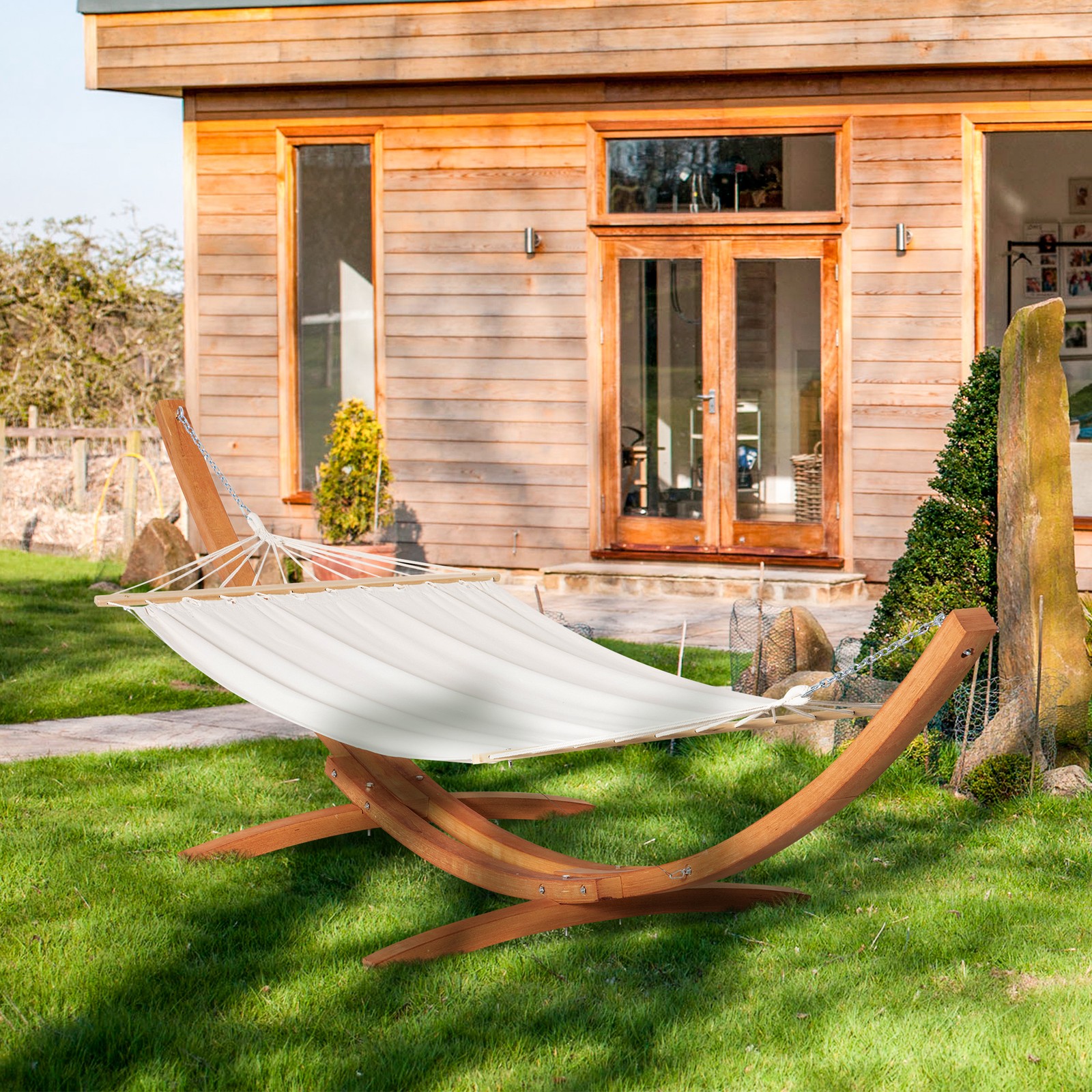 13' Hammock with Wood Stand for Indoor or Outdoor, Cotton, W