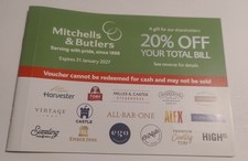 Mitchell's & Butlers 20% Off Your Total Bill Voucher Expires 31 January 2027