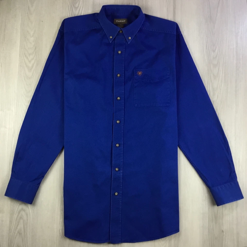 Рубашка мужская вестерн Ariat легкая большая высокая синяя ультрамариновая саржа с длинным рукавом ковбойская - Изображение 2 из 4