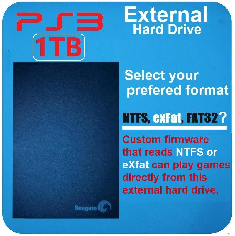 Disco duro externo PS3 1TB para firmware personalizado (mods) seleccionar formato Foto 3 de 4