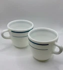 Vintage ANCHOR HOCKING USA Anchorware Teal Blue Stripe Coffee Tea Cups Mugs 910
