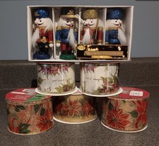 5 Rolls Of Holiday Ribbon. 2.5" Wide. Bonus Pack Of 4 Nutcracker Ornaments
