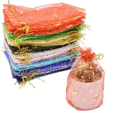 100 Pcs Moon Star Organza Gift Bag Jewelry Bags with Drawstring Candy Pouch L...
