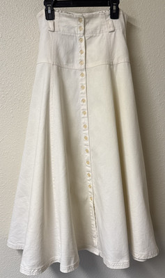 Vtg 90s Denim Maxi Skirt Ivory Button Front Full Modest Cosplay Western Timeless