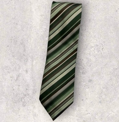 ALTEA Silk Tie ITALY XL Green Brown Striped W:3.5'' EUC