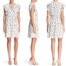 The Kooples Silk Feather Print Mini Dress Ethereal Whimsical Flirty Size XS