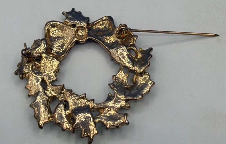 Prendedor de Navidad - Corona Brillo Verde con Lazo Rojo Foto 4 de 4