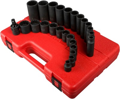 SUNEX TOOLS 3326 3/8-Inch Drive 12-Point SAE Impact Socket Set, 25-Piece 3/8  