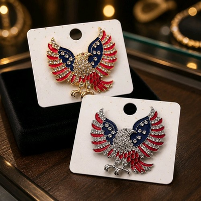#ad #ad Patriotic American Eagle Brooch Pin Rhinestone Crystal Red White Blue 4th July $12.00