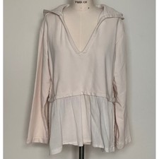 Urban Outfitters Cream Hoodie Peplum Tiered Ruffle Hem V Neck Long Sleeve M